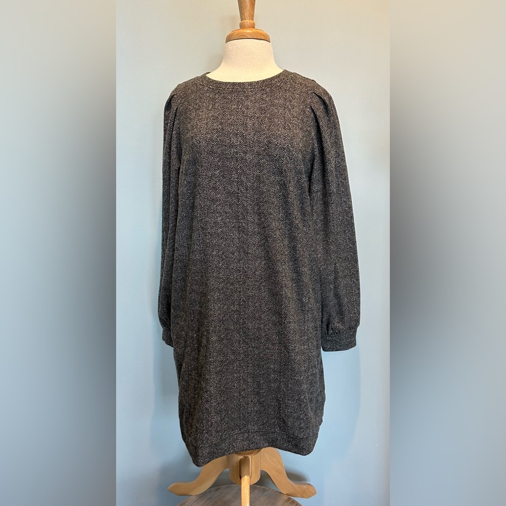 Loft Black/white Houndstooth Tweed Knit Dress. Size Large New  with tags